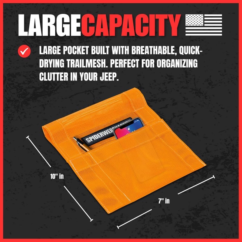 SPIDERWEBSHADE Jeep CJ - JL Wrangler Mesh GrabBag Passenger Accessory Storage Pouch Organizer - Orange - Image 3