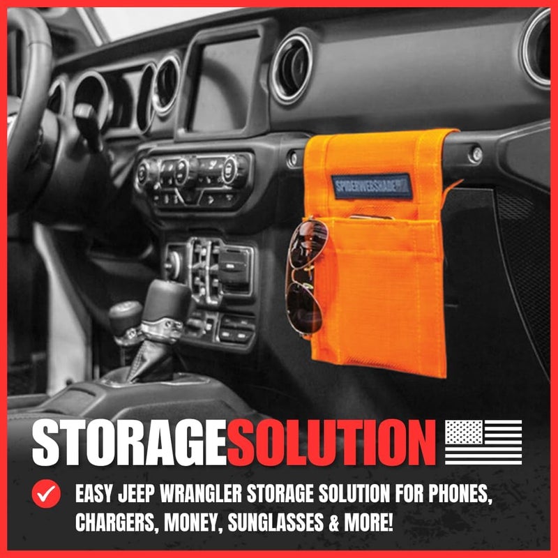 SPIDERWEBSHADE Jeep CJ - JL Wrangler Mesh GrabBag Passenger Accessory Storage Pouch Organizer - Orange - Image 2