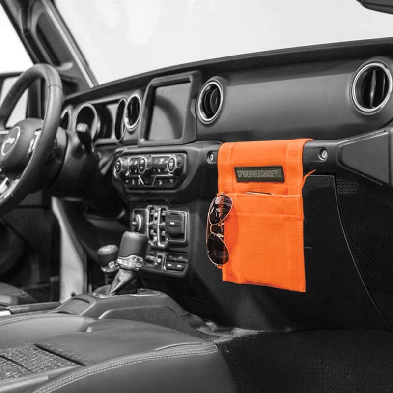 SPIDERWEBSHADE Jeep CJ - JL Wrangler Mesh GrabBag Passenger Accessory Storage Pouch Organizer - Orange - Image 1