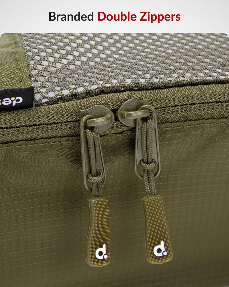 Destinio Packing Cubes for Travel, 6 in 1 Water Resistant Travel Organizer Pouch Set (4 Cubes+ Drawstring Bag+ Cosmetic Pouch), Luggage Suitcase Wardrobe Organiser Bags for Clothes Shoes (Green) - Image 2