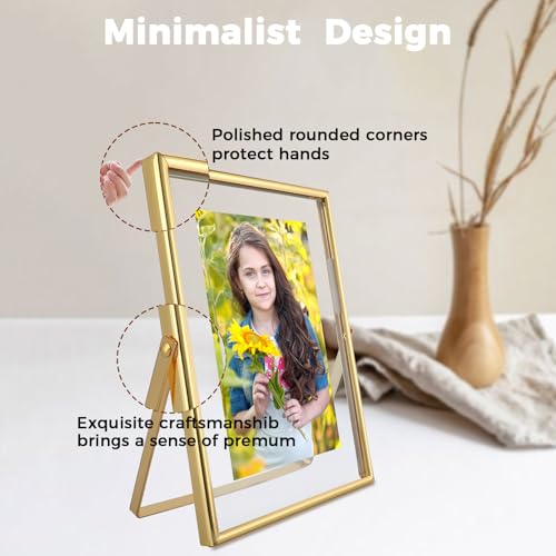 AhaGo Gold Floating Frame, 5"x7", Vertical, 2 Set, For Picture 4x6, 3.5x5,2x3, Small Desktop Photo Frames, Classy Gift For Anniversary, Wedding or Birthday - Image 4