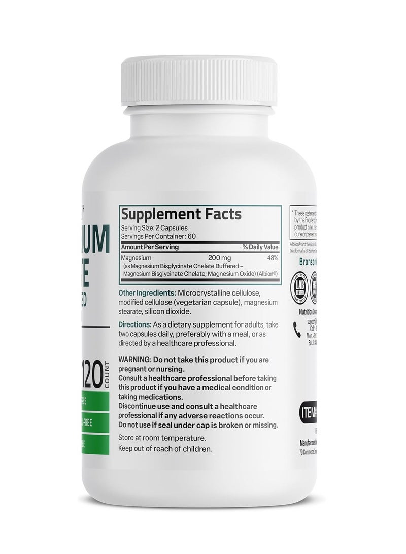 Bronson Magnesium Glycinate 200 MG per Serving Chelated for High Absorption, Gentle On Stomach, Non-GMO, 120 Vegetarian Capsules - Image 2