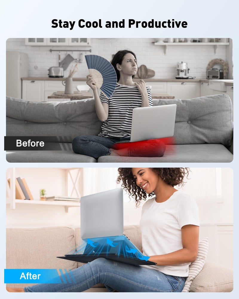 AboveTEK Adjustable Laptop Lap Desk, 3 Ergonomic Angles, PU Leather Non-Slip Surface, Heat Shield, Retractable Mouse Pad, Portable Laptop Lap pad Workstation for Bed, Sofa, Travel - Image 3