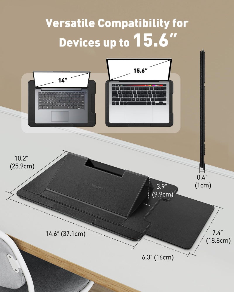 AboveTEK Adjustable Laptop Lap Desk, 3 Ergonomic Angles, PU Leather Non-Slip Surface, Heat Shield, Retractable Mouse Pad, Portable Laptop Lap pad Workstation for Bed, Sofa, Travel - Image 4