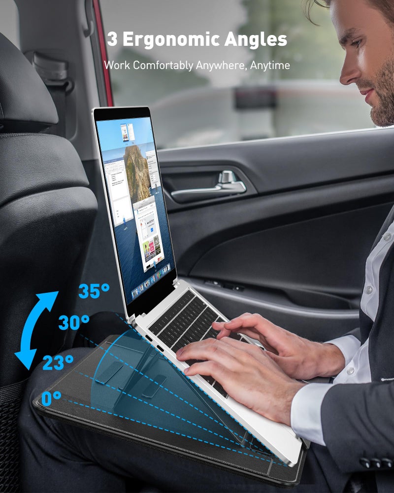 AboveTEK Adjustable Laptop Lap Desk, 3 Ergonomic Angles, PU Leather Non-Slip Surface, Heat Shield, Retractable Mouse Pad, Portable Laptop Lap pad Workstation for Bed, Sofa, Travel - Image 2