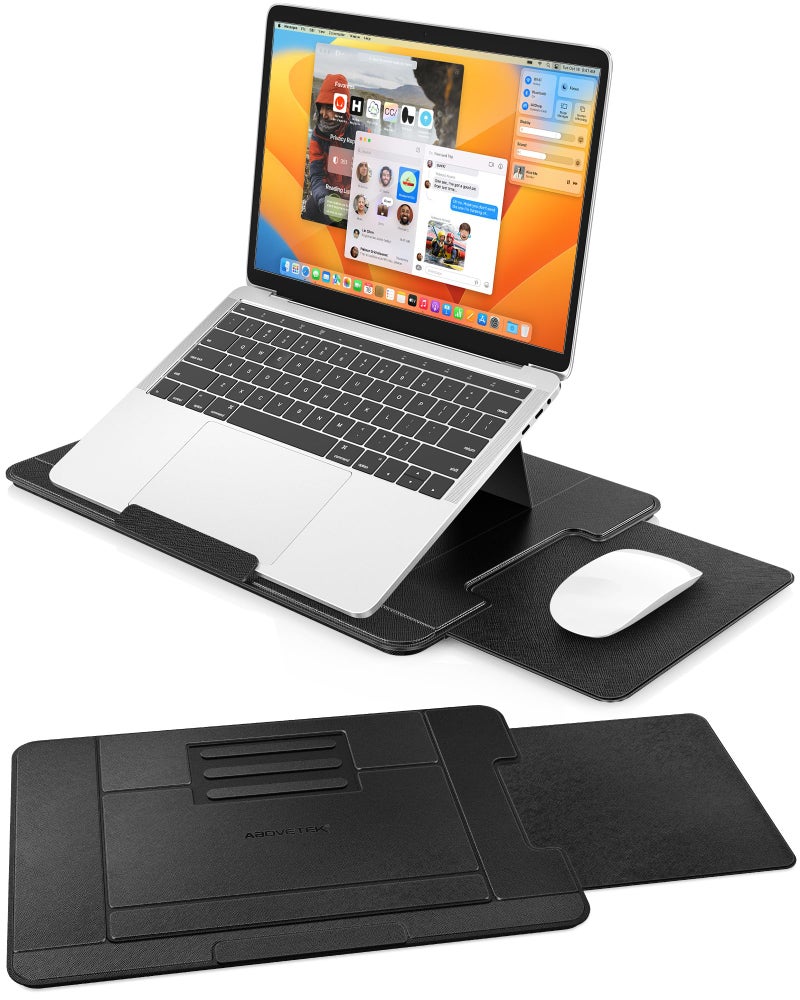 AboveTEK Adjustable Laptop Lap Desk, 3 Ergonomic Angles, PU Leather Non-Slip Surface, Heat Shield, Retractable Mouse Pad, Portable Laptop Lap pad Workstation for Bed, Sofa, Travel - Image 1
