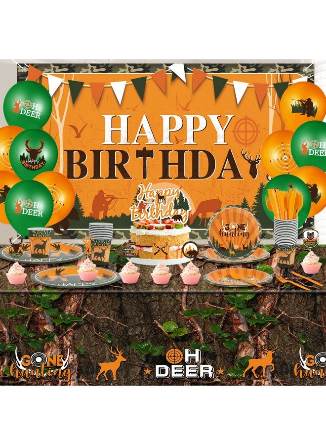 Suclain 165 Pcs Hunting Birthday Party Decorations Deer Birthday Party Decorations Includes Hunting Backdrop Balloons Cake Cupcake Topper Plates Paper Cup Knives Forks Spoons Tablecloths(Backdrop) - Image 5