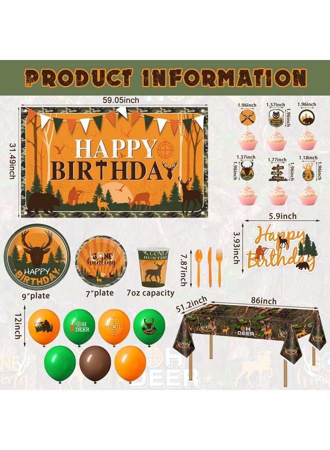 Suclain 165 Pcs Hunting Birthday Party Decorations Deer Birthday Party Decorations Includes Hunting Backdrop Balloons Cake Cupcake Topper Plates Paper Cup Knives Forks Spoons Tablecloths(Backdrop) - Image 2
