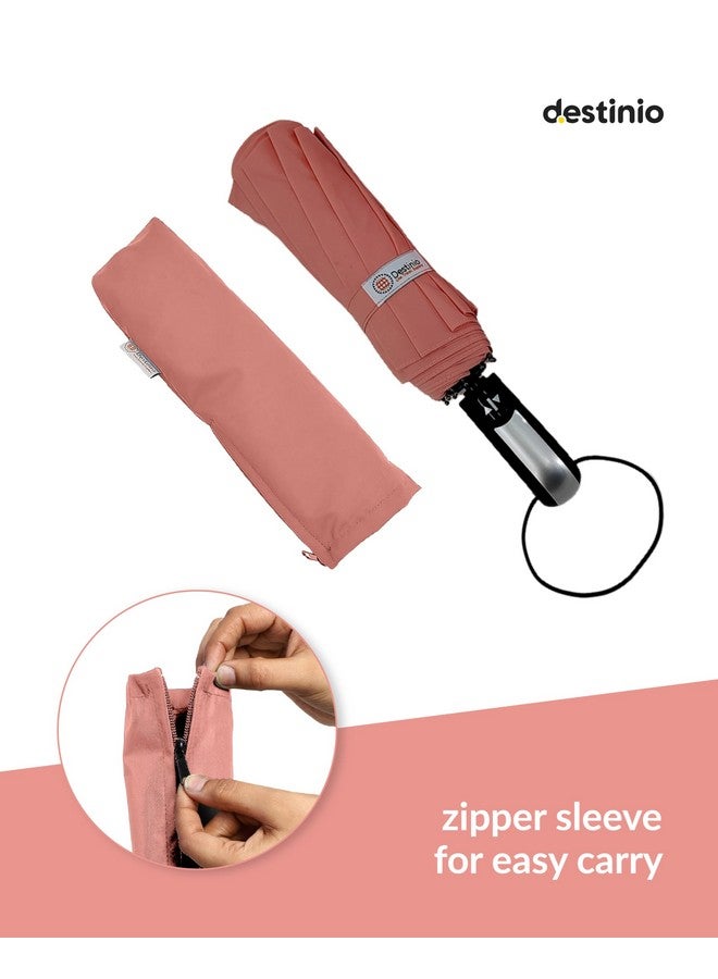 Destinio Umbrella for Men - Automatic Large Size Foldable Umbrella with Travel Cover for Man and women - 3 fold Windproof umbrella (23 Inch (Large folding), Pink (Auto open close)) - Image 2