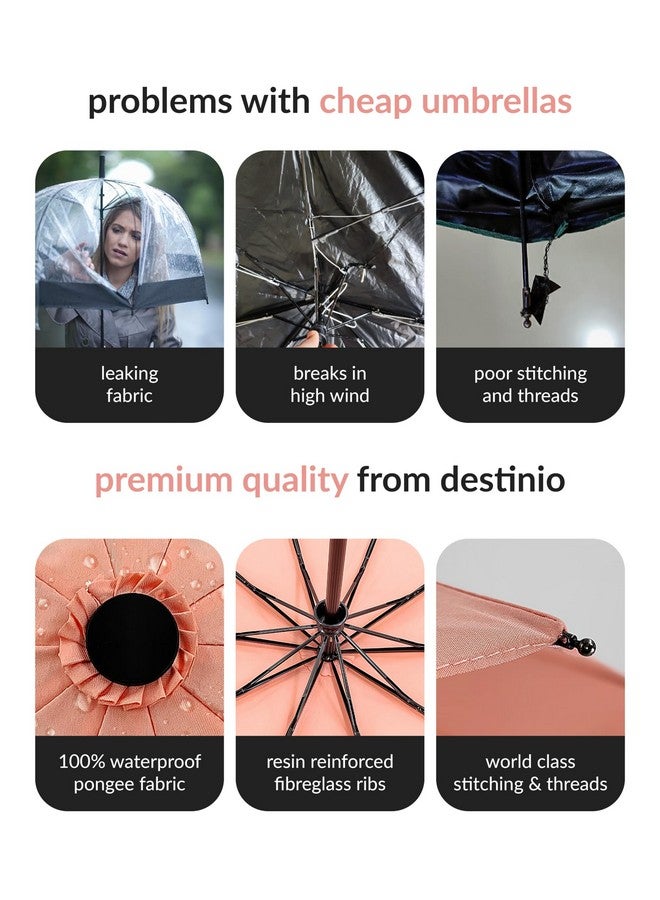 Destinio Umbrella for Men - Automatic Large Size Foldable Umbrella with Travel Cover for Man and women - 3 fold Windproof umbrella (23 Inch (Large folding), Pink (Auto open close)) - Image 4