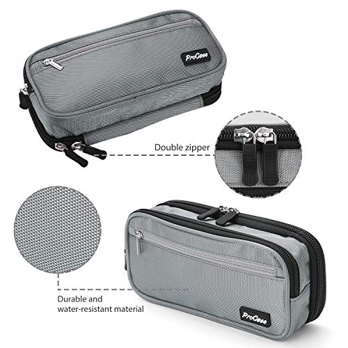 ProCase Pencil Case Pen Bag, Two Layers Big Capacity Pencil Pouch Pen Organizer Durable Stationery Holder for Marker Organization School Supplies Office Storage Desk Organizing -Grey - Image 5