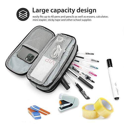 ProCase Pencil Case Pen Bag, Two Layers Big Capacity Pencil Pouch Pen Organizer Durable Stationery Holder for Marker Organization School Supplies Office Storage Desk Organizing -Grey - Image 3