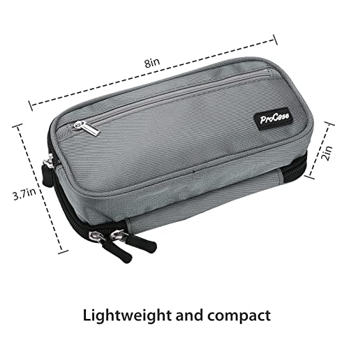 ProCase Pencil Case Pen Bag, Two Layers Big Capacity Pencil Pouch Pen Organizer Durable Stationery Holder for Marker Organization School Supplies Office Storage Desk Organizing -Grey - Image 2