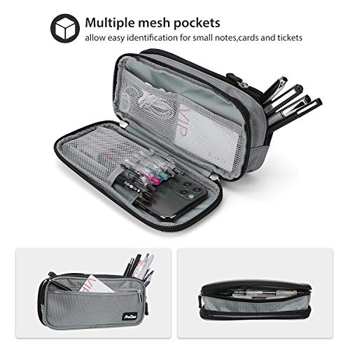 ProCase Pencil Case Pen Bag, Two Layers Big Capacity Pencil Pouch Pen Organizer Durable Stationery Holder for Marker Organization School Supplies Office Storage Desk Organizing -Grey - Image 4