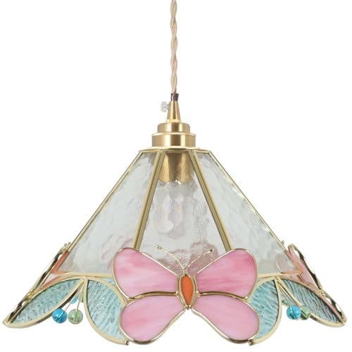 Bieye L10982 Tiffany Style Stained Glass Butterfly Flower Ceiling Pendant Light - Image 1