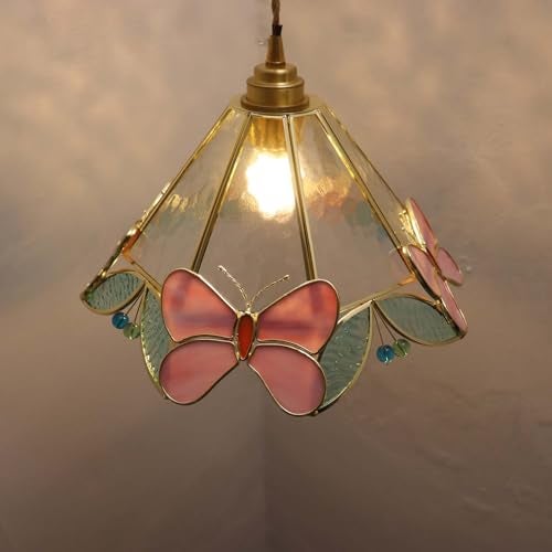 Bieye L10982 Tiffany Style Stained Glass Butterfly Flower Ceiling Pendant Light - Image 3