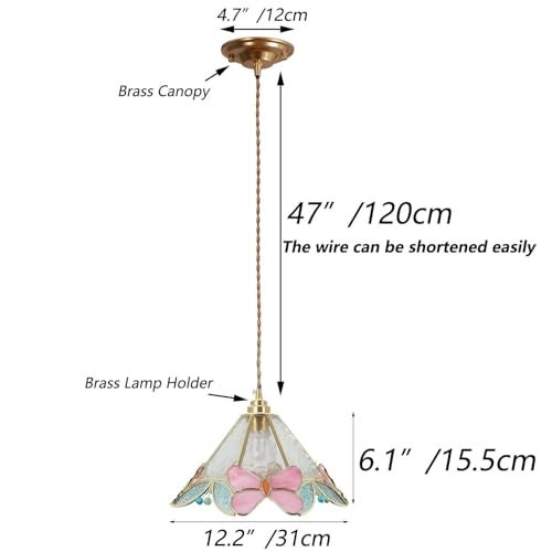 Bieye L10982 Tiffany Style Stained Glass Butterfly Flower Ceiling Pendant Light - Image 5