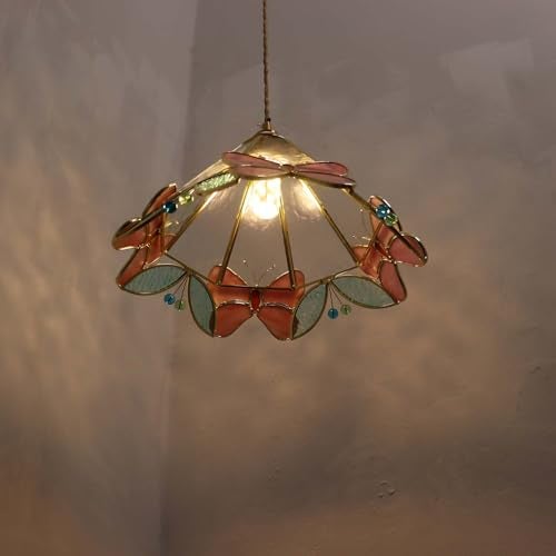 Bieye L10982 Tiffany Style Stained Glass Butterfly Flower Ceiling Pendant Light - Image 4