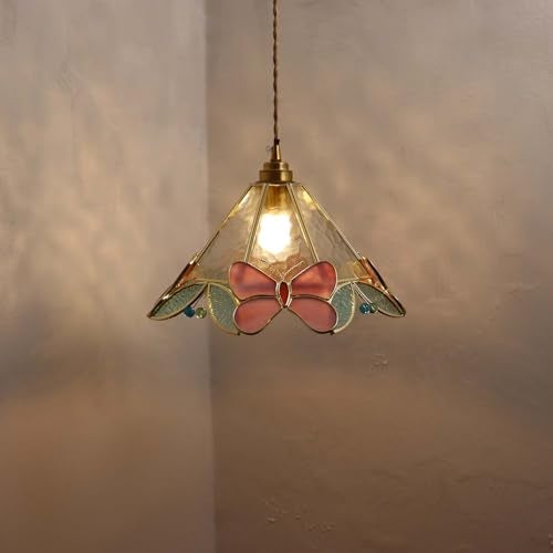 Bieye L10982 Tiffany Style Stained Glass Butterfly Flower Ceiling Pendant Light - Image 2