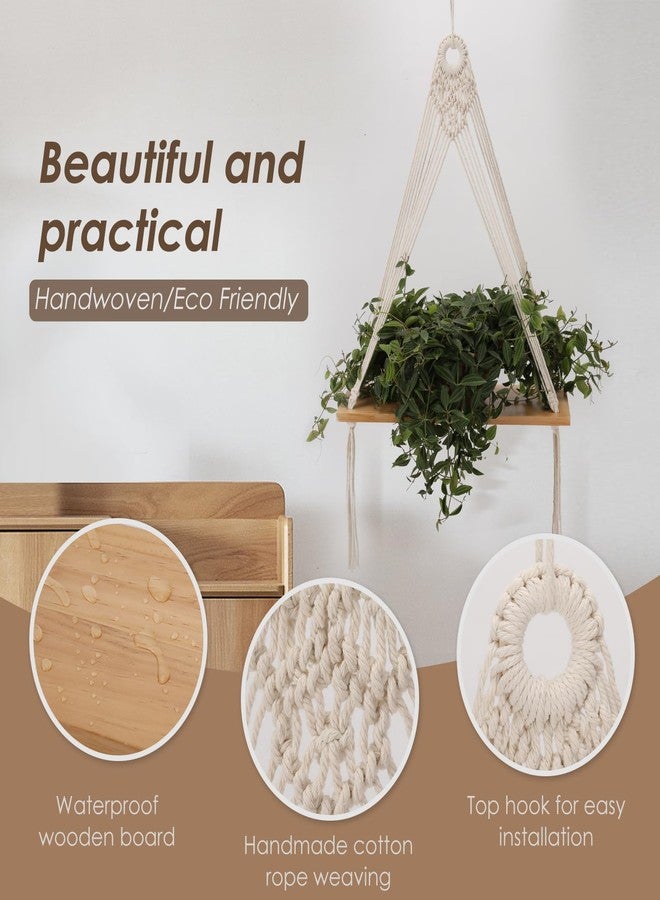 Sunkaioo Macrame Wall Hanging Shelf Set of 2,Boho Wooden Display Floating Shelves for Wall Decor with Handmade Woven Rope,Farmhouse Rustic Plant Shelf for Bedroom Dorm Nursery Living Room Bathroom - Image 3