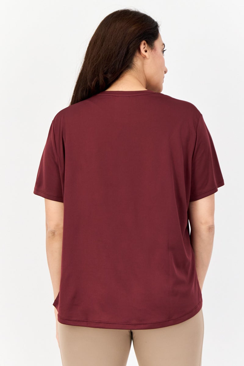 Reebok Women Sportswear Fit Short Sleeve Running Top, Maroon  - Image 4