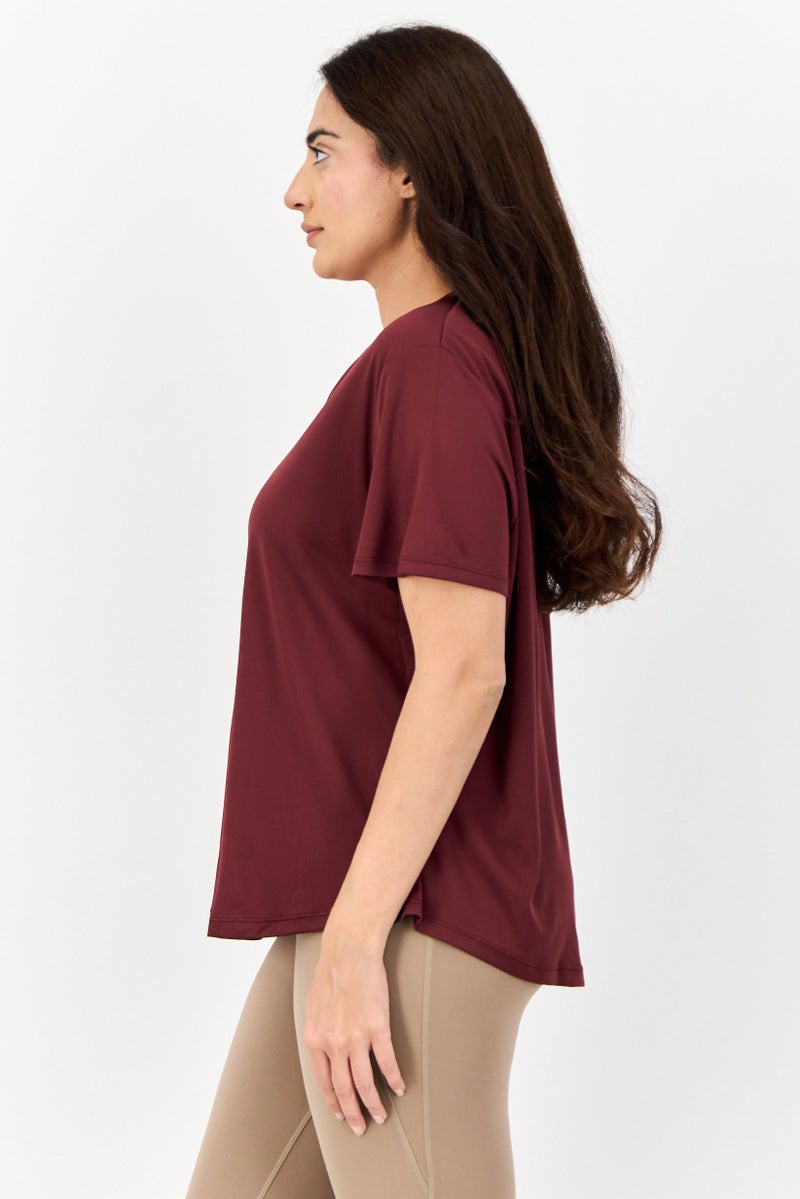 Reebok Women Sportswear Fit Short Sleeve Running Top, Maroon  - Image 2