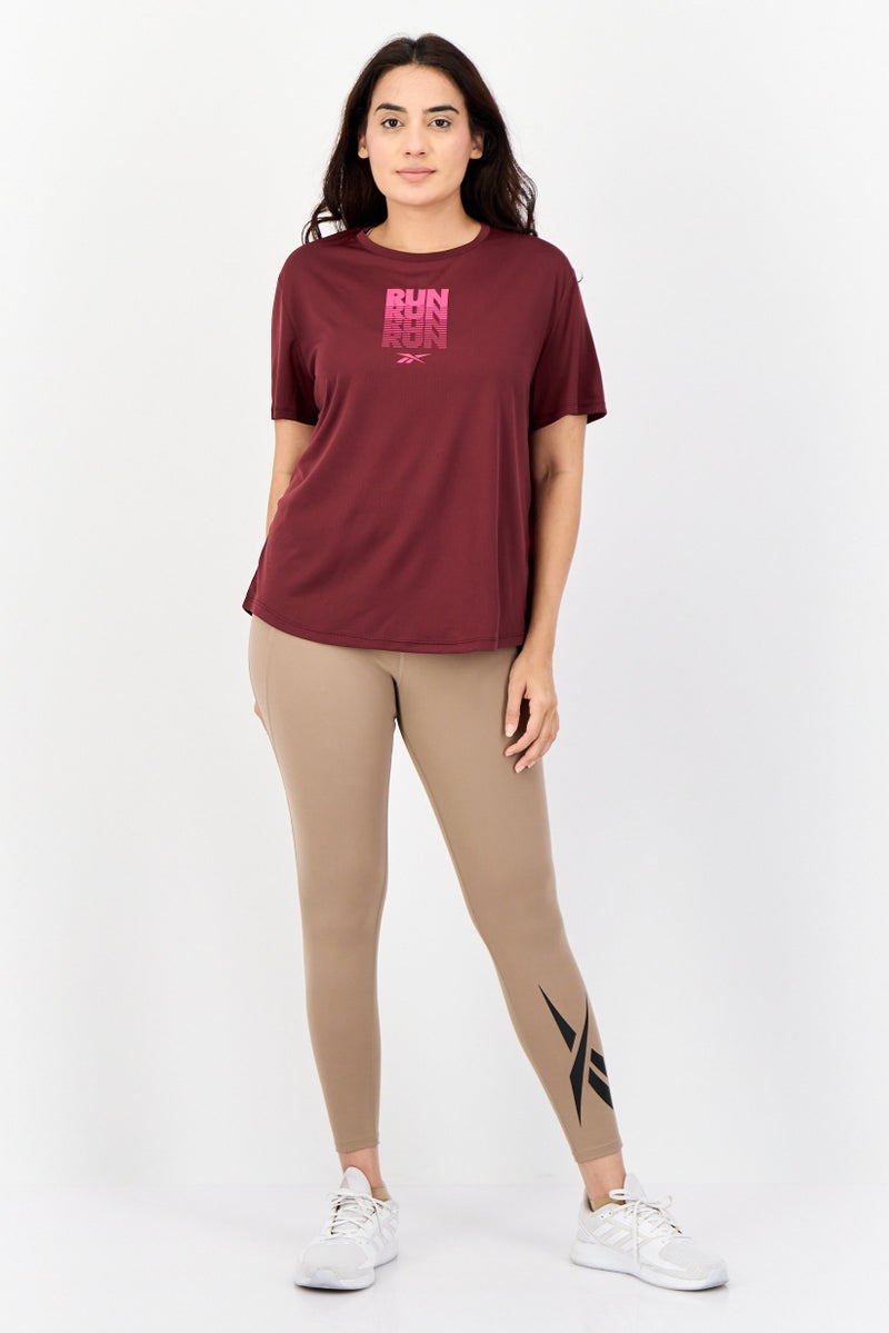 Reebok Women Sportswear Fit Short Sleeve Running Top, Maroon  - Image 3