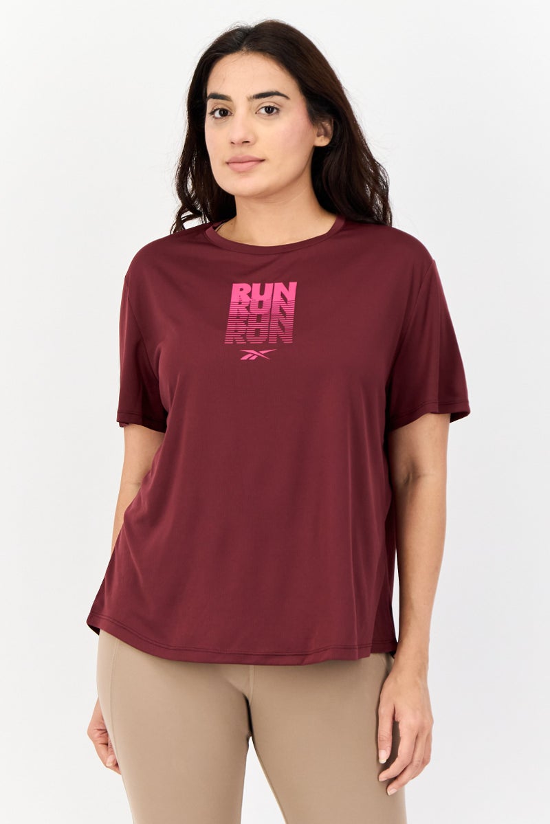 Reebok Women Sportswear Fit Short Sleeve Running Top, Maroon  - Image 1