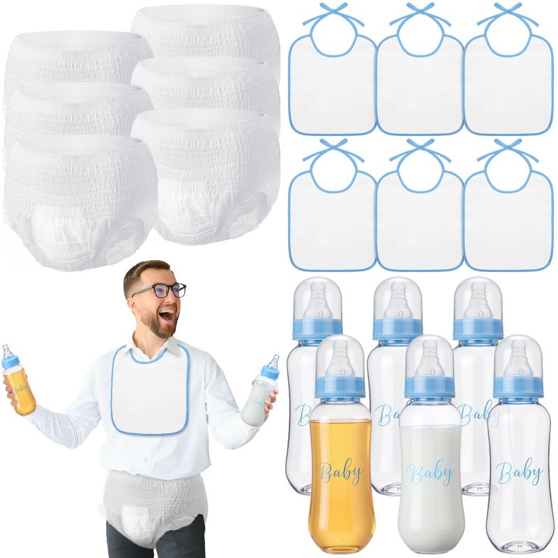 giftlyze 6 Sets Bottle Chug Baby Shower Games Juegos Para Plastic Baby Bottles Bibs Disposable Diapers Gender Reveal Games Baby Changing Diaper Race Game Decoration (Blue) - Image 1