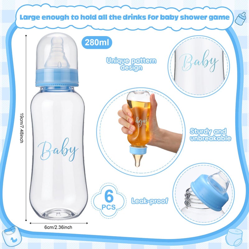 giftlyze 6 Sets Bottle Chug Baby Shower Games Juegos Para Plastic Baby Bottles Bibs Disposable Diapers Gender Reveal Games Baby Changing Diaper Race Game Decoration (Blue) - Image 2