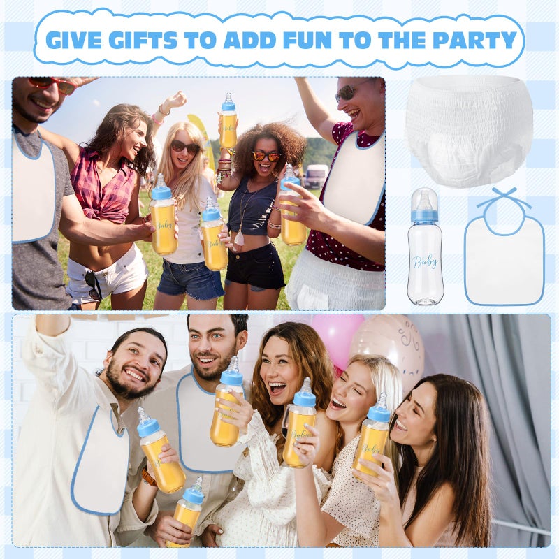 giftlyze 6 Sets Bottle Chug Baby Shower Games Juegos Para Plastic Baby Bottles Bibs Disposable Diapers Gender Reveal Games Baby Changing Diaper Race Game Decoration (Blue) - Image 5