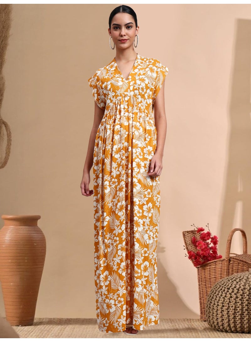 الايا جلابية قطنية مطبوعة بأكمام كاب للسيدات - Image 1