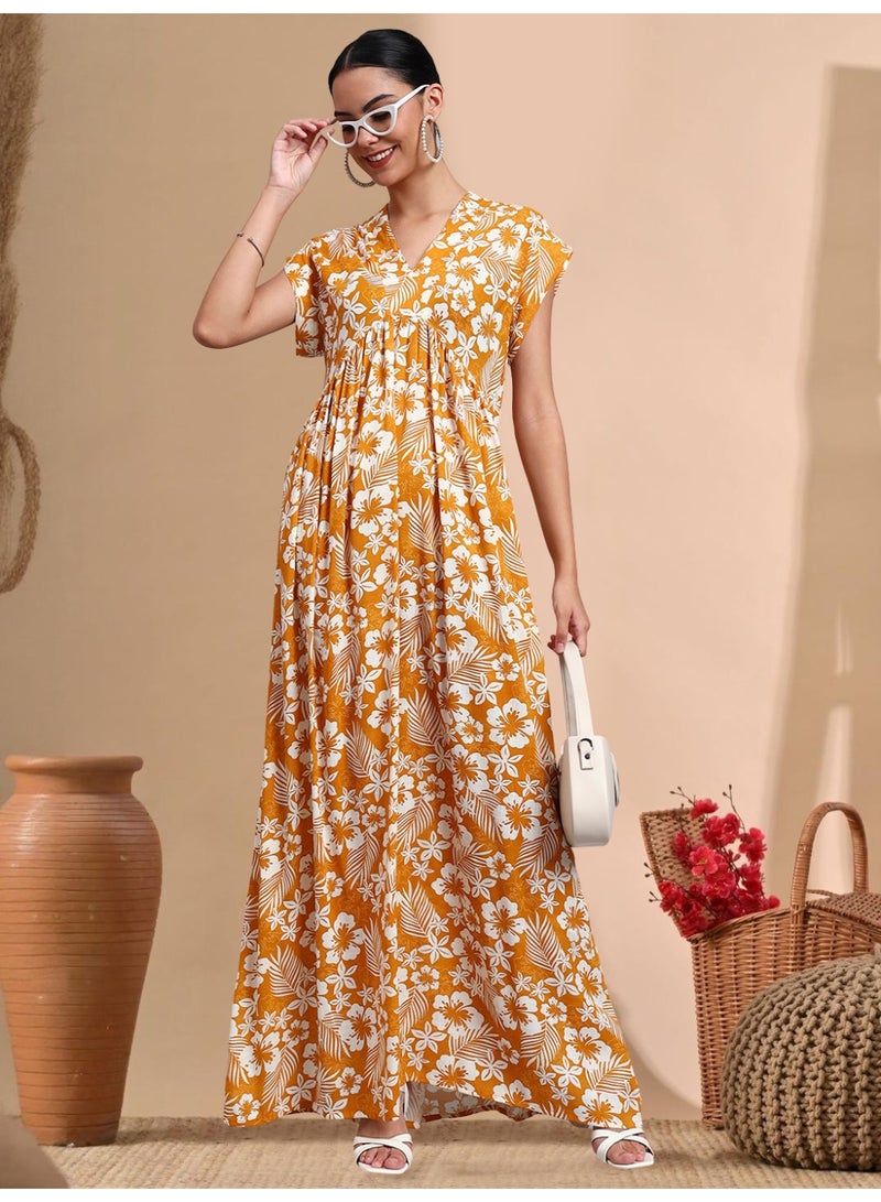 الايا جلابية قطنية مطبوعة بأكمام كاب للسيدات - Image 3