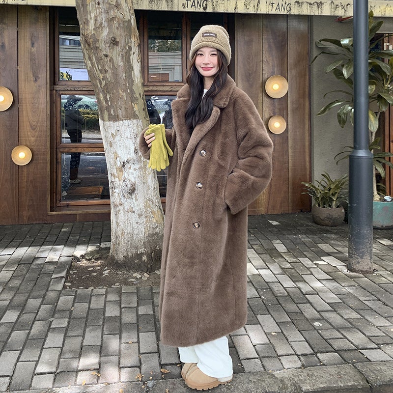 [] Brown Fur Coat Thickened Fur Coat Female = - Image 1