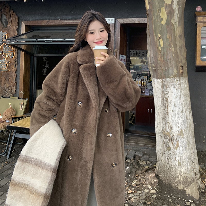 [] Brown Fur Coat Thickened Fur Coat Female = - Image 5