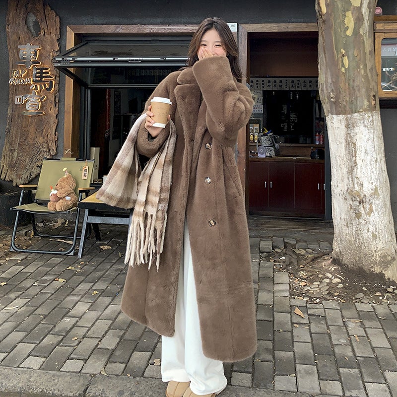[] Brown Fur Coat Thickened Fur Coat Female = - Image 3