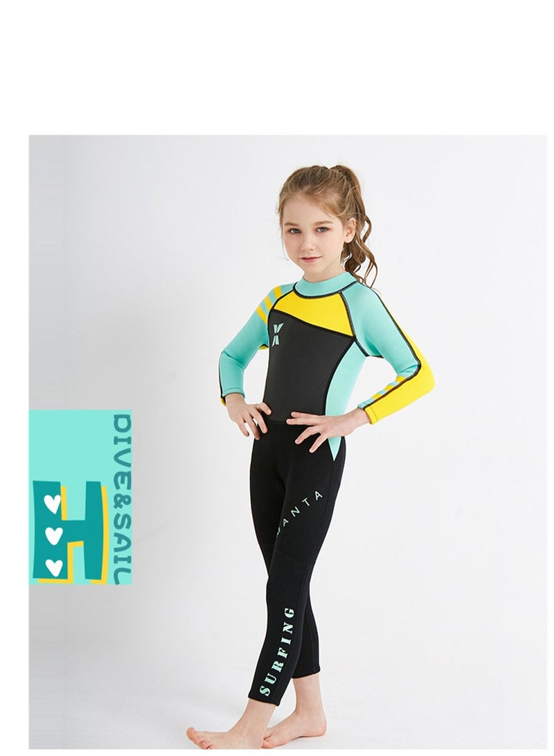 DIVE & SAIL Children's Wetsuit 2.5mm One-piece Thickened Warm Swimsuit Long-sleeved Cold Swimsuit Green - Image 1