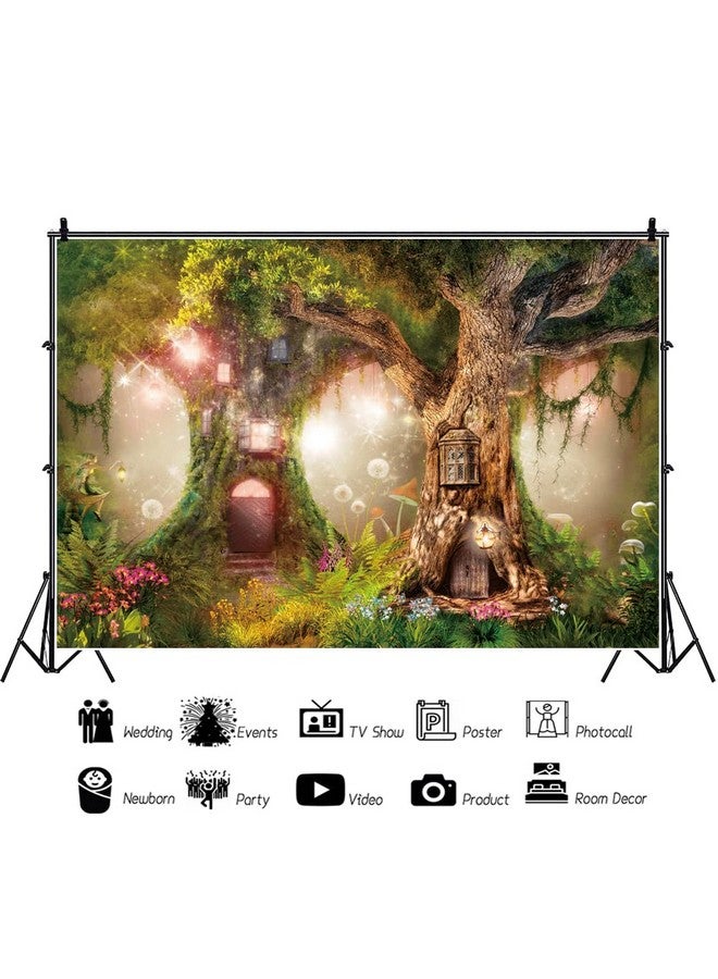 Renaiss 7X5Ft Enchanted Forest Backdrop Magic Tree House Floral Mushroom Fantasy Fairy Tale Wonderland Polyester Fabric Photography Background For Baby Shower Kids Birthday Party Decor Banner - Image 5