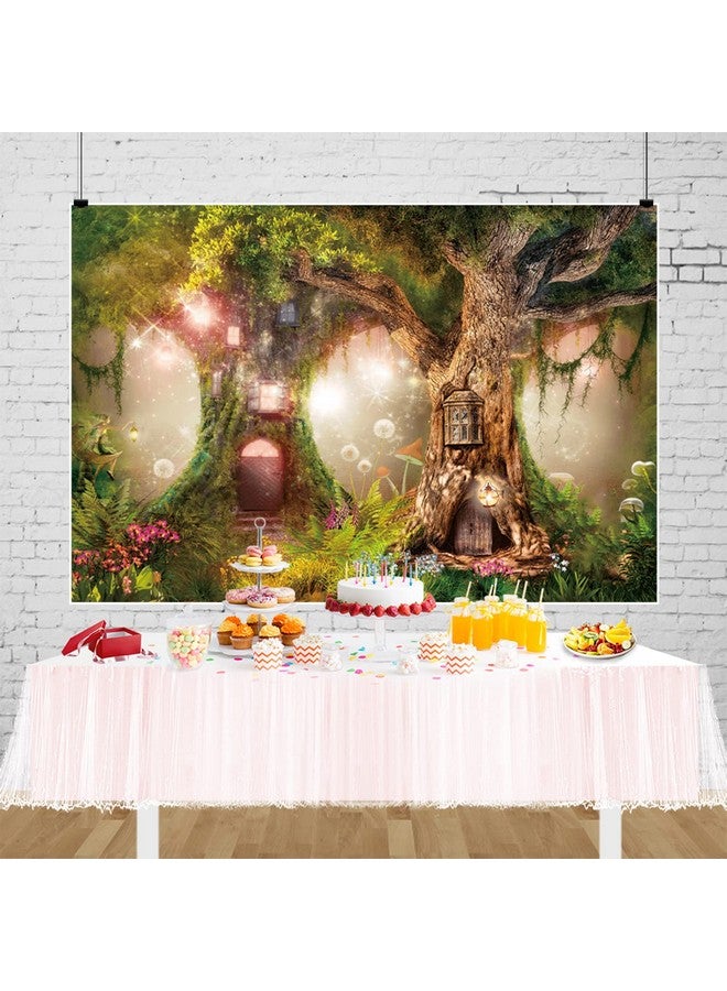 Renaiss 7X5Ft Enchanted Forest Backdrop Magic Tree House Floral Mushroom Fantasy Fairy Tale Wonderland Polyester Fabric Photography Background For Baby Shower Kids Birthday Party Decor Banner - Image 4