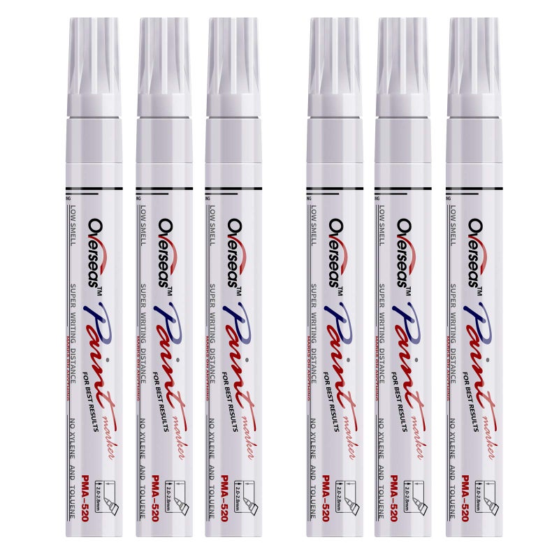 Overseas White Paint Markers Pens - Single color 6 Pack Permanent Oil Based Paint Pen, Medium Tip, Quick Dry and Waterproof Marker for Rock, Wood, Fabric, Plastic, Canvas, Glass, Mugs, Canvas, Glass - Image 1