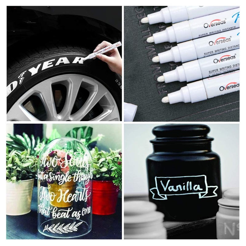 Overseas White Paint Markers Pens - Single color 6 Pack Permanent Oil Based Paint Pen, Medium Tip, Quick Dry and Waterproof Marker for Rock, Wood, Fabric, Plastic, Canvas, Glass, Mugs, Canvas, Glass - Image 3