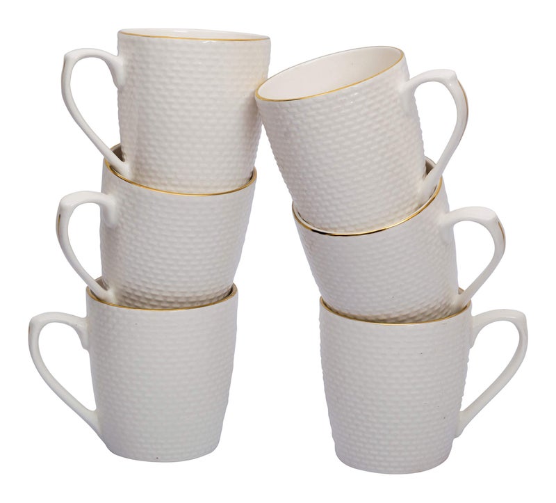 Home-Cart Bone China Embossed Coffee Tea Cup Set Mug, 6-Piece (Color-White, Size-160 ml) - Image 2