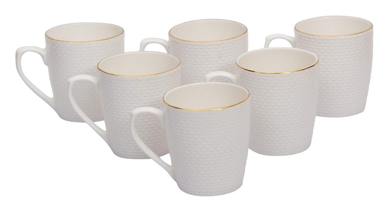 Home-Cart Bone China Embossed Coffee Tea Cup Set Mug, 6-Piece (Color-White, Size-160 ml) - Image 1