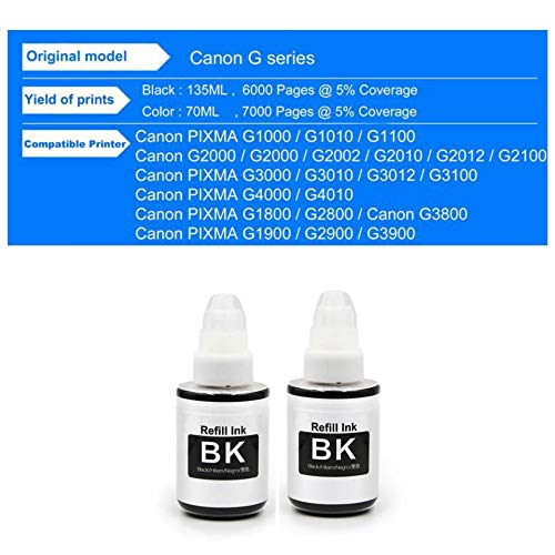 RC PRINT Compatible Refill Ink Bottles for Canon G Series Printer PIXMA G1000 G1010 G2000 G2002 G2010 G2012 G3000 G3010 G3012 G4000 G4010 (Black-2 PC (135ML Each)) - Image 2