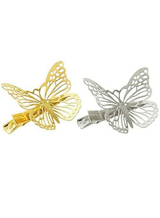 El Regalo 2 Pcs Barrette Hollow Out Golden Butterfly Metal Hair Clips For Girls & Women (Set Of 2) (1 Silver + 1 Golden) - Image 2
