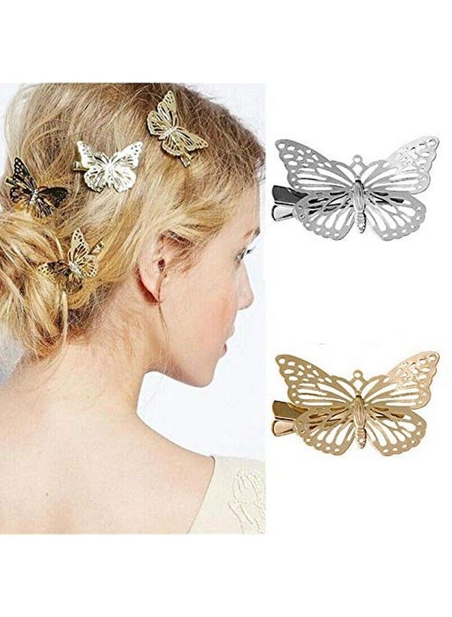El Regalo 2 Pcs Barrette Hollow Out Golden Butterfly Metal Hair Clips For Girls & Women (Set Of 2) (1 Silver + 1 Golden) - Image 3
