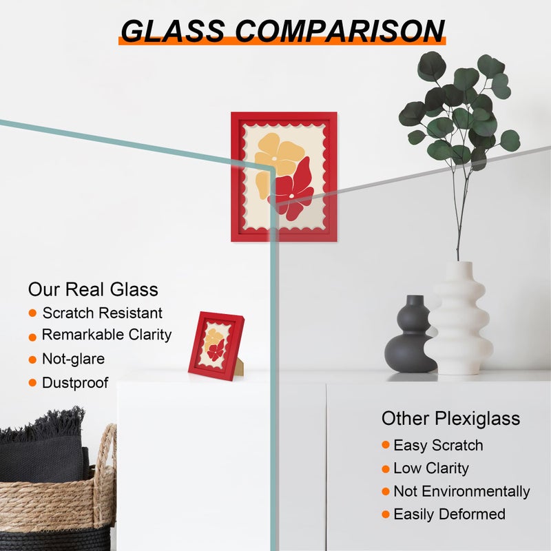 THKRLOF 8x10 Picture Frame with Real Glass, Wooden cute 8 x 10 Photo Frame with Wavy Mat for Tabletop and Wall Hanging, Red, 1 Pack - Image 2