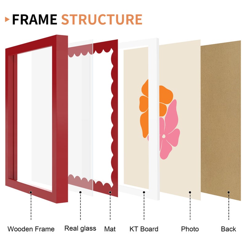 THKRLOF 8x10 Picture Frame with Real Glass, Wooden cute 8 x 10 Photo Frame with Wavy Mat for Tabletop and Wall Hanging, Red, 1 Pack - Image 5