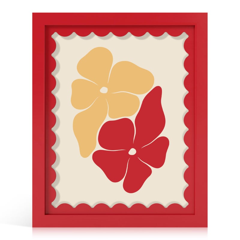 THKRLOF 8x10 Picture Frame with Real Glass, Wooden cute 8 x 10 Photo Frame with Wavy Mat for Tabletop and Wall Hanging, Red, 1 Pack - Image 1