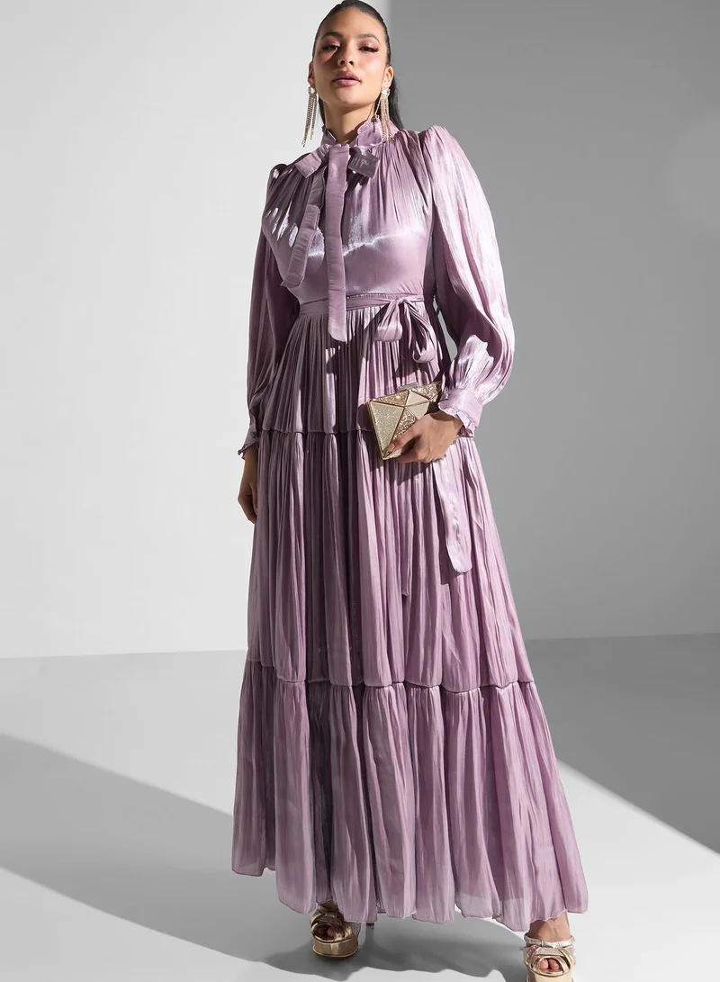 Golden Apple Tie Neck Ruffle Dress